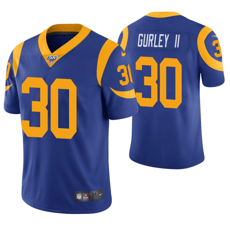Men's Los Angeles Rams #30 Todd Gurley II Blue 2019 100th Season Vapor Untouchable Limited Stitched NFL Jersey